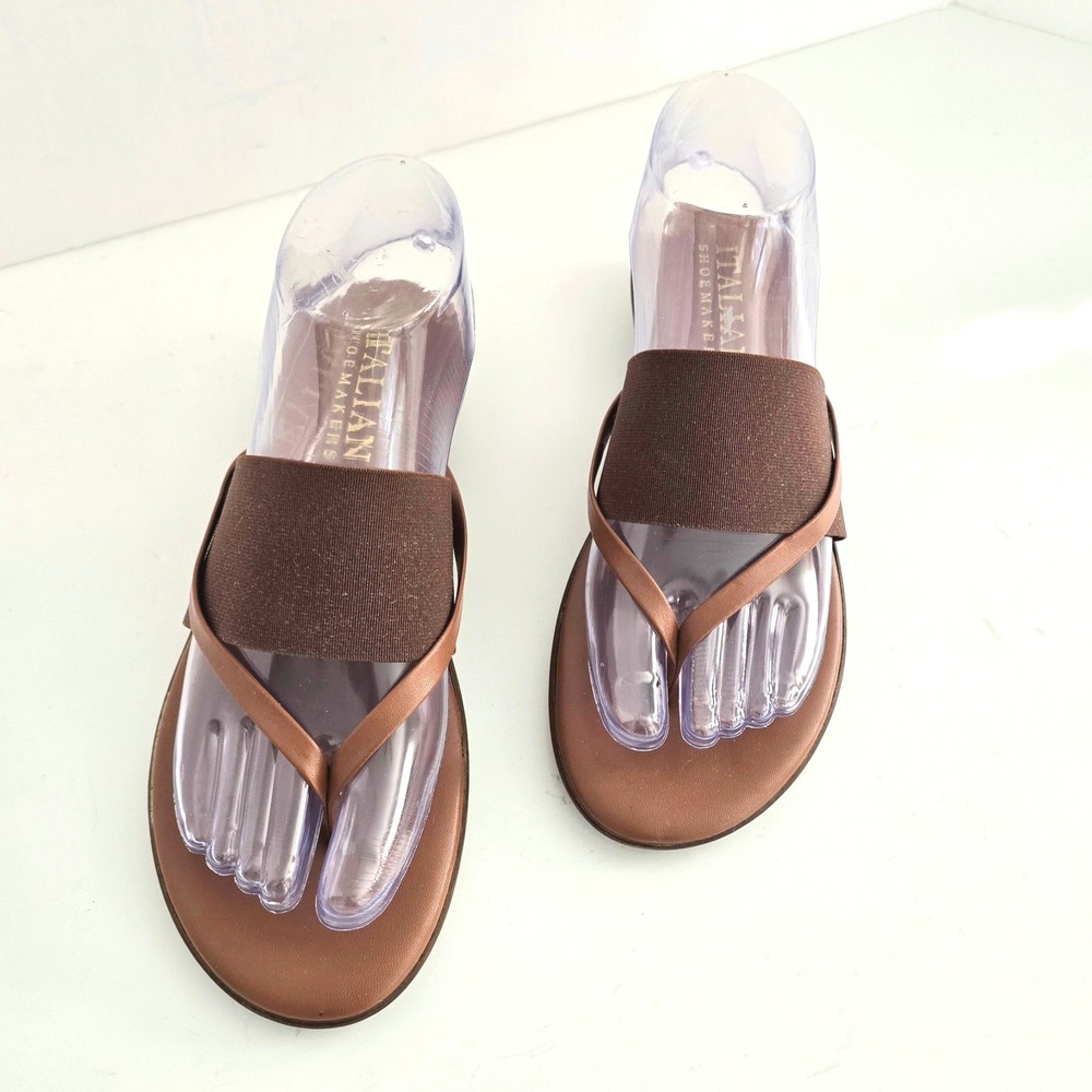 Italian Shoemakers Berty Wedge Thong Sandals Womens 8 Bronze Brown Made in Italy